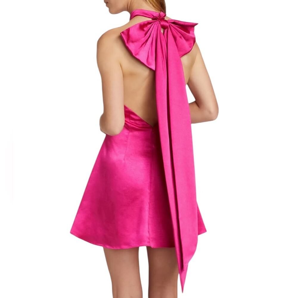 Elliatt Hot Pink Satin Mini Dress with Bow Back